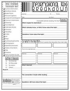 an informational text breakdown worksheet with barcodes on the side