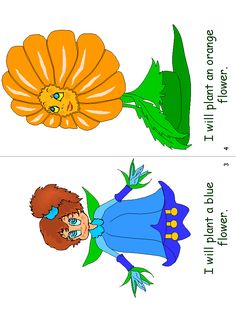 two different cartoon characters with flowers in the middle and one has an orange flower on it