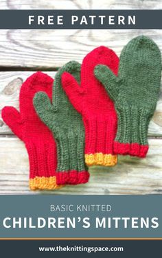 Basic Knitted Children's Mittens [FREE Knitting Pattern] Mittens Knitting Pattern Free, Mittens Knitting Pattern, Knitting Mittens