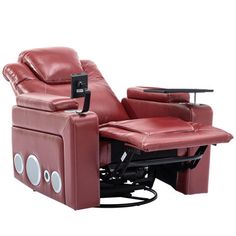 The power swivel rocker recliner, upholstered with PU leather and filled with high-density foam, boasts a 270-degree swivel, providing you with a cozy experience. You can recline to almost any angle within the range of 122° to 156° and stop it whenever you want. The recliner angle of 122° to 135° offers flexibility and versatility for maximum comfort. Body Fabric: Red Faux Leather | Hokku Designs Weisburgh Multifunctional Power Recliner PU Leather Rocking Chair w / Surround Sound Faux Leather | Leather Rocking Chair, Outdoor Kitchen Grill, Swivel Recliner, Home Theater Seating, Rocker Recliners, Power Recliner, Chaise Lounge Chair, Surround Sound, Power Recliners