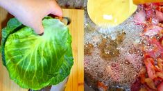 a person is washing lettuce and bacon in a sink with a spatula