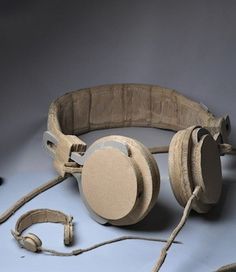 a pair of headphones sitting on top of a table