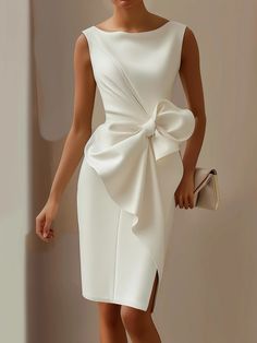 Midi Sheath Dress, Crewneck Dress, Hip Dress, Knee Length Dresses, Dress With Bow, Mother Of The Bride Dresses, Knee Length Dress, Fitted Dress