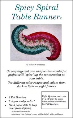 an advertisement for a table runner with the words, spicy spiral table runner on it