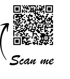 a qr code with the word scan me on it and an arrow pointing up