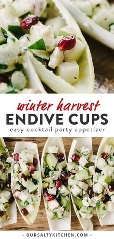 winter harvest endive cups with pomegranate and blue cheese