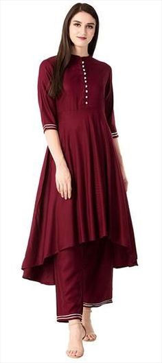 Red and Maroon color Kurti in Rayon fabric with Gota Patti work Maroon Kurti, Kurti With Palazzo, Kurti Design, A Line Kurta, Palazzo Set, Rayon Top, Unique Boutique, Kurta With Pants, Party Wear Dresses