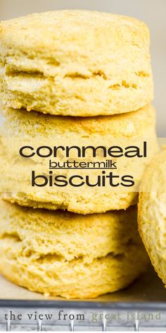 a stack of cornmeal buttermilk biscuits sitting on top of each other