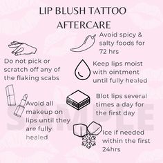 Lip Blush Tattoo Aftercare - PMU Printable - Digital Download Brow Tattoo Aftercare, What Is Lip Blushing, Lip Blushing After Care, Lip Blushing Tattoo Healing, Lipblush Tattoo, Pmu Aesthetics, Lip Blush Aftercare, Pmu Studio Ideas, Brow Room