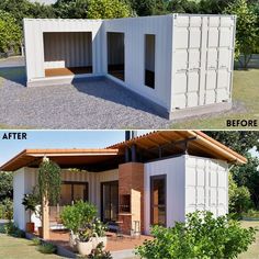 before and after pictures of a shipping container house