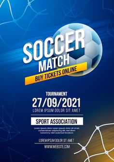 the soccer match flyer is displayed on a dark blue background with lines and dots in it