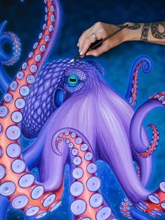 a painting of an octopus being painted