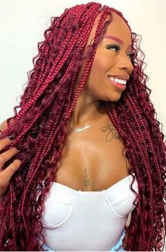 Red Box Braids, Latest Braided Hairstyles, Black Box Braids, Braided Hairstyles Ideas, Poetic Justice Braids, Jumbo Box Braids, All Hairstyles, Hair Twist Styles