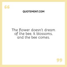 the flower doesn't dream of the bee it blossoms, and the bee comes