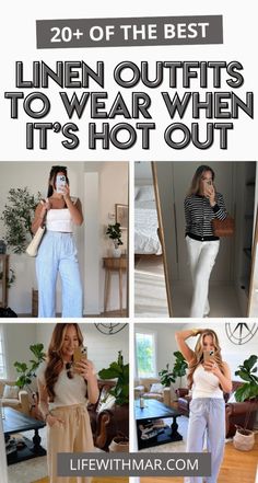 Linen pants season is here! If you’re looking for some cute ideas on what to wear this summer when it’s hot out, this post has you covered. I've rounded up effortless linen pants outfit ideas, as well as some bold and beautiful linen pants outfits that really embrace the summer vibes and are vibrant and colorful. Either way, here you'll find plenty of inspiration and outfit ideas for how to style linen pants this summer. Summer Linen Pants | Linen Pants Outfits | Linen Pants Outfit Ideas Linen Pants Outfit Dressy, Wide-leg Linen Pants For Work, Gray Tank Outfit, High-waisted Linen Pants For Vacation, Linen Outfits For Women Summer, Pull-on Linen Pants For Vacation, Vacation Linen Pants With Pull-on Style, How To Style Linen Pants, Beach Linen Pants With Pull-on Style