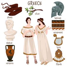 an image of ancient greek women with their names in english and arabic letters, including the name