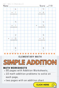 the simple addition worksheet for elementary students to learn how to write numbers and graph them