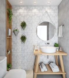 a bathroom with a sink, mirror and towel rack on the wall in front of it