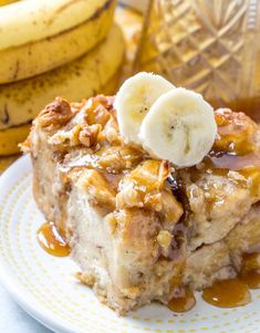 a close up of a plate of food with bananas