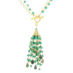 Evergreen Convertible Tassel Necklace – E. Shaw Jewels Shades Of Dark Green, Necklace Long, Green Onyx, Toggle Clasp, Long Necklace, Gold Vermeil, Tassel Necklace