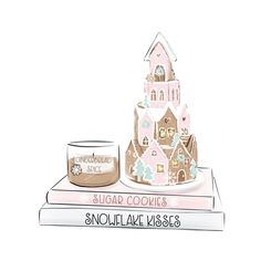 an illustration of a cake and candle on top of books with the words sugar cookies