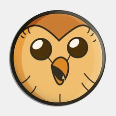 an orange and brown owl face on a white background with black outline around the eyes