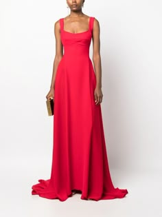 Find ATU BODY COUTURE Sleeveless Crepe Gown on Editorialist. ruby red crepe texture pleat detailing square neck concealed rear zip fastening V-back sleeveless fitted waistline A-line skirt floor-length fishtail train Gown Red, Crepe Gown, Wedding Guest Looks, City Dress, Dolce E Gabbana, Couture Gowns, Valentino Garavani, A Line Skirts, Miu Miu