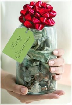 What a great tradition to start.... Have family put money in mason jar throughout year. At Christmas time, choose someone to bless (anonymously). On Christmas eve, deliver by Ring and Run. Must read the book "The Christmas Jar" it explains how it all started. I love this! Frugal Wedding, Tax Tips, Traditions To Start, Money Jars, Christmas Jars, Primitive Christmas, Santa Baby, Must Read