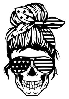 a skull wearing sunglasses with the american flag on it's head and stars in her hair