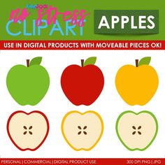 an apple cut out with the words clipart on it and four apples in different colors