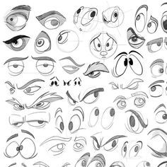 an animation character's eyes are drawn in various ways, including different shapes and sizes