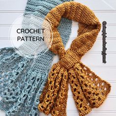 three crochet scarves are shown with the text, crochet pattern