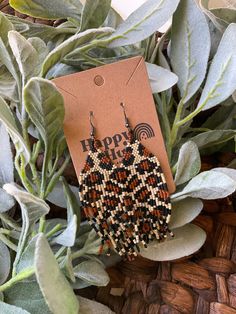 Handmade Seed bead Leopard print fringe earrings Leopard Print Beaded Earrings, Beaded Fringe, Fringe Earrings, Beading Patterns, Beaded Earrings, Seed Beads, Seeds, Jewelry Earrings Dangle, Etsy Earrings