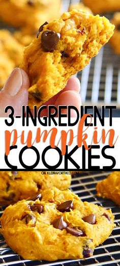 3 ingredient pumpkin cookies on a cooling rack with text overlay that reads, 3 ingredient pumpkin cookies