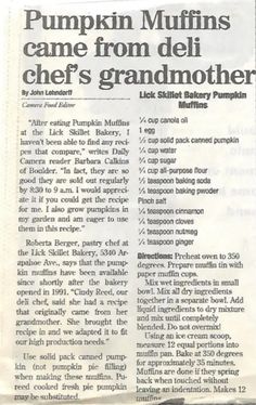 a newspaper article about pumpkin muffins