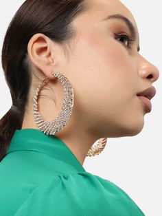 Product Type Hoop Earrings Color Gold Base Material Alloy Stone Type Artificial Stones Closure Hook Plating Gold-Plated Occasion Party Look Classy, Earring Designs, Artificial Stone, Earring For Women, Gold Alloys, Stone Design, Gold Polish, Earrings Color, Party Design