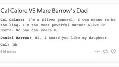 a tweet with the words calore vs mare barrow's dad on it