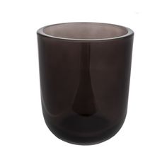 a black glass cup with a silver rim