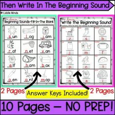 the beginning sound worksheet is shown with two pages to help students learn how to read