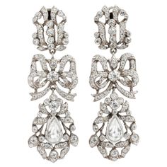 French 19th Century Silver and Clear Paste (cut glass) Pendeloque Earrings c.1860s Lever Back Post Each earring weighs 9.5 grams Length: 6.4 cm Width: 2.1 cm Marie Antoinette Earrings, Edwardian Earrings, Vintage Bridal Earrings, 18th Century Jewelry, Royal Earrings, Vintage Diamond Earrings, Cabin Door, 47th Birthday, Line Earrings