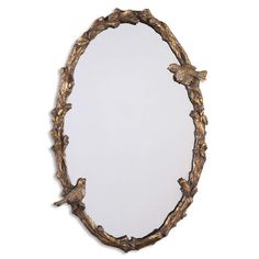 a mirror that has birds on it