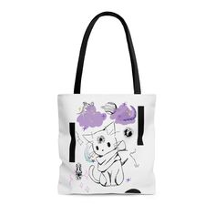 The mystic kitty wants to be your companion 😻 .: 100% Polyester .: Boxed corners .: Black inner stitching, transparent thread on hems. .: Black cotton handles .: With non-woven laminate inside .: Assembled in the USA Casual Cat Design Shoulder Bag As A Gift, Casual Cat Design Shoulder Bag Gift, Handmade White Shoulder Bag For School, Playful Handmade Everyday Bags, Trendy White Reusable Bags, Casual Shoulder Bag With Cat Design For Gift, Trendy Cat Design Shoulder Bag Gift, White Shoulder Bag With Cat Design As Gift, White Cat Design Shoulder Bag For Gift