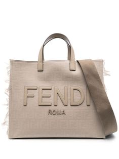 beige calf leather monogram jacquard signature embossed FF pattern fringed edge logo lettering two top handles open top main compartment internal zip-fastening pocket adjustable detachable shoulder strap Fendi Tote Bag, Fringe Tote Bag, Fendi Women, Fendi Tote, Iconic Bags, Leather Handles, Jacquard Fabric, Shopper Bag, Ballet Flat Shoes