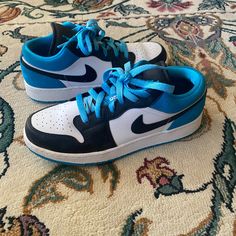 Blue Low Top Jordan 1s. Hardly Worn, Good Condition, Super Cute!! They Are A Size 5.5 In Boys Which Converts To A Womens 6.5. I Will Take Offers!! Jordan 1 Low Top, Blue Jordan 1 Low, Blue Low-top Jordan Training Shoes, Blue Low-top Jordan Shoes, Royal Blue Low Jordans, Blue Low-top Leather Jordan Shoes, Cute Jordans, Nike Shoes Blue, Low Top Jordans