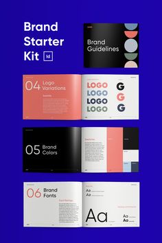 the brand starter kit is designed to look like an open book with different font and numbers