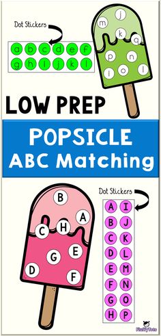 an ice cream and popsicle matching activity for kids to learn how to use the alphabet