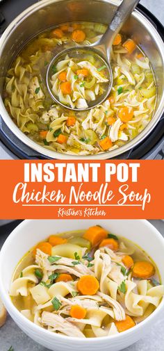 instant pot chicken noodle soup in a white bowl