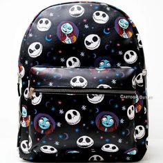 Disney Jack Skellington 16" School Backpack Travel Book Bag Faux Deluxe Sally | eBay Themed Student Backpack, Themed Backpack For School, Themed School Backpack, Themed Travel Backpack, Themed Standard Backpack For School, Themed Backpack For Back To School, Themed Backpack For Everyday Use, Themed Standard Backpack For Daily Use, Themed Travel Bags For Back To School