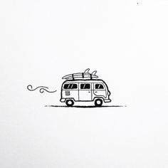 a drawing of a van with surfboards on top