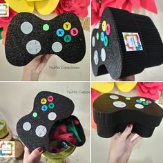 four different views of a handmade video game controller